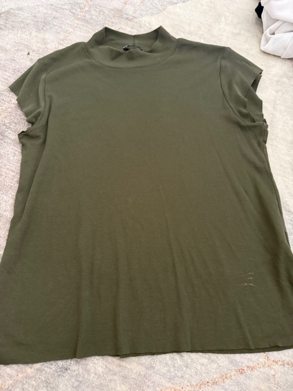 Zara Olive Green Mock Neck Short Sleeve Top